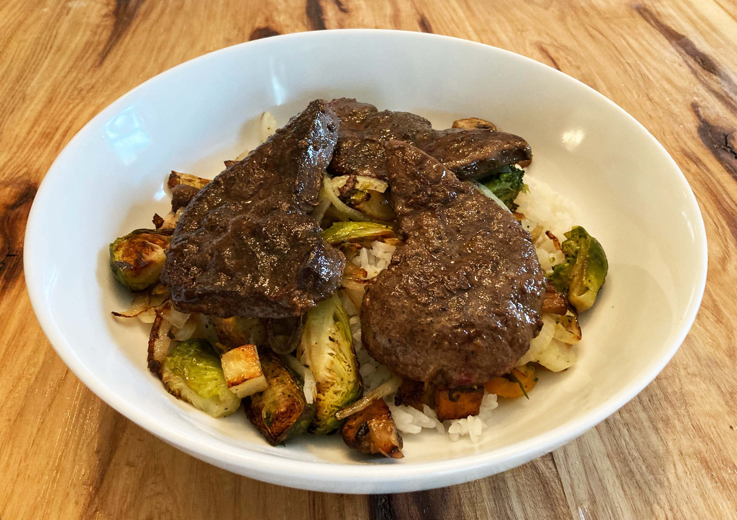 Venison Liver with Rice and Roasted Vegetables Venison Thursday